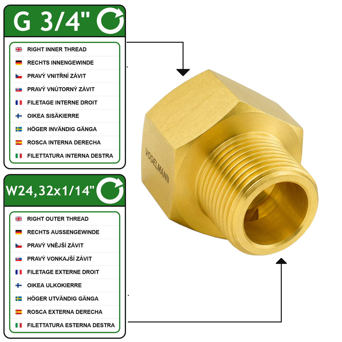 Adaptateur G 3/4 (femelle)vers w24,32 x1/14 (male)
