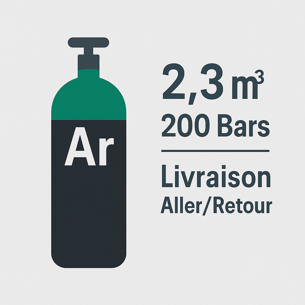 Recharge Bouteille Argon B10 – 2,3 m³ – 200 Bars – Livraison Aller/Retour Incluse