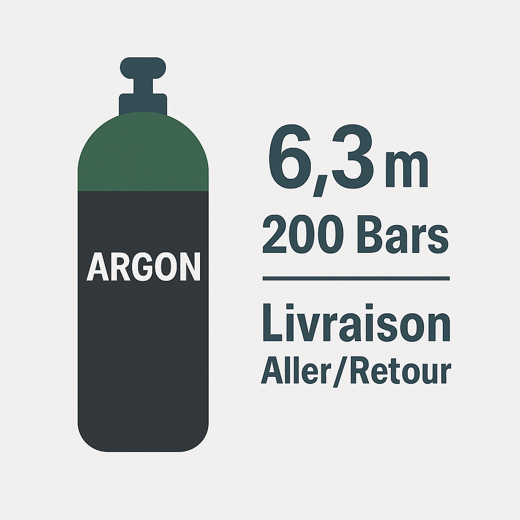 Recharge Bouteille Argon B30 – 6,3 m³ – 200 Bars – Livraison Aller/Retour Incluse