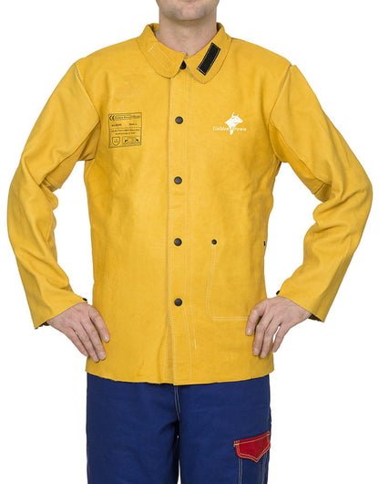 Weldas Golden Brown™ Veste de soudage en cuir de vachette pleine fleur - Le Comptoir du Soudeur