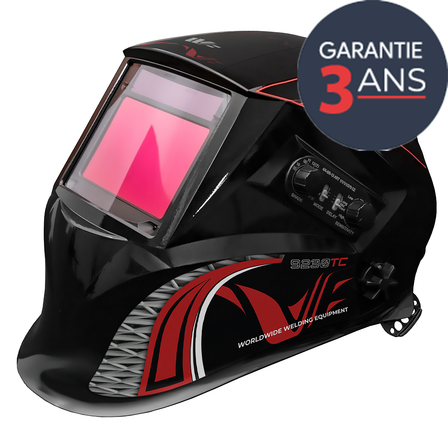 Casque de soudage automatique 4 CAPTEURS Worldwide Welding Equipment W9230TC - réglages extérieurs -