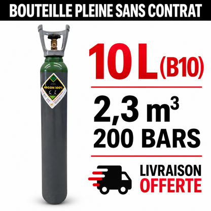 Bouteille Gaz de soudure pleine  Argon Sans Contrat B10, 2.3m³ - Rechargeable Livraison Offerte