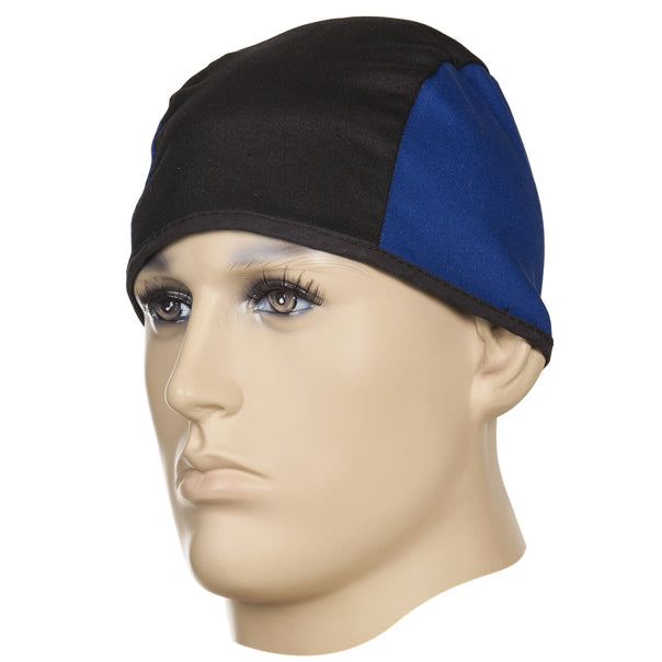 Bonnet de soudage noir et bleu en coton ignifugé
