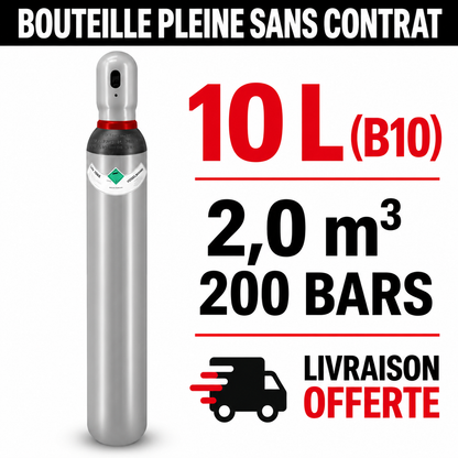 Bouteille Gaz de soudure pleine  5% Hydrogène 95% Azote Sans Contrat B10, 2,0m³