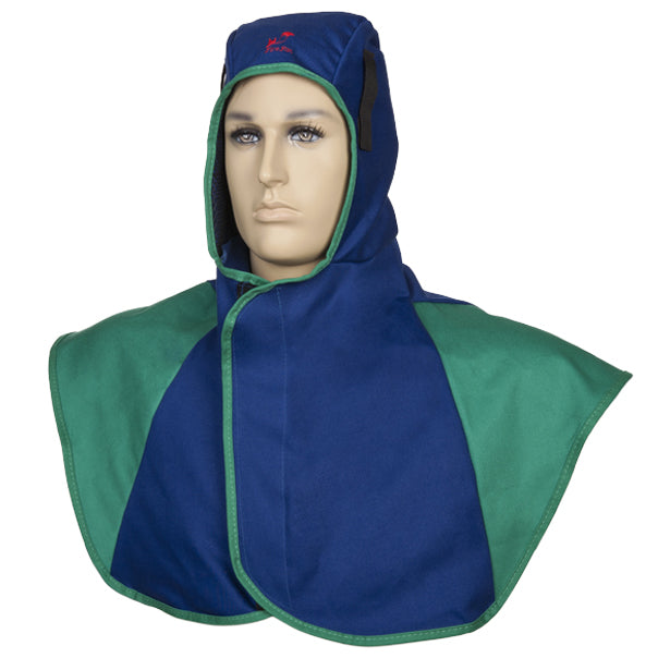 Cagoule longue de soudage bleue en coton ignifugé - Le Comptoir du Soudeur