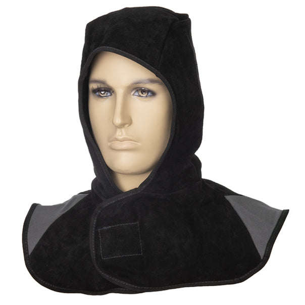Capuche de soudage noire en cuir croûte bovin