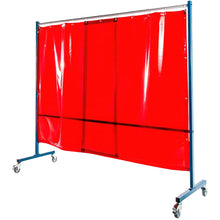 Écran mobile d'atelier 1 volet avec 2 rideaux orange suspendus - DIN EN ISO 25980 - Le kit - Le Comptoir du Soudeur
