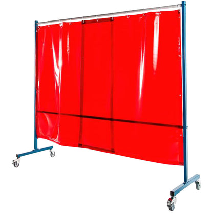 Écran mobile d'atelier 1 volet avec 2 rideaux orange suspendus - DIN EN ISO 25980 - Le kit - Le Comptoir du Soudeur