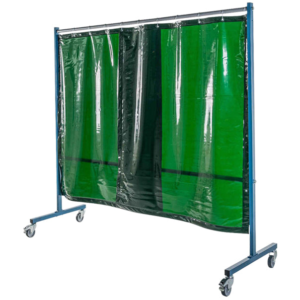 Écran mobile d'atelier 1 volet avec 2 rideaux vert teinte 6 suspendus - DIN EN ISO 25980 - Le kit - Le Comptoir du Soudeur