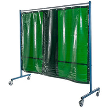Écran mobile d'atelier 1 volet avec 2 rideaux vert teinte 6 suspendus - DIN EN ISO 25980 - Le kit - Le Comptoir du Soudeur
