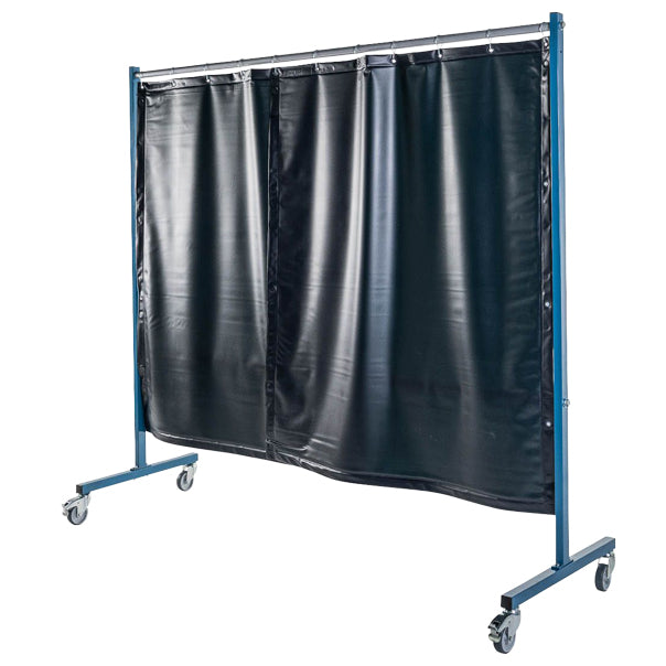 Écran mobile d'atelier 1 volet avec 2 rideaux vert teinte 9 suspendus - DIN EN ISO 25980 - Le kit - Le Comptoir du Soudeur