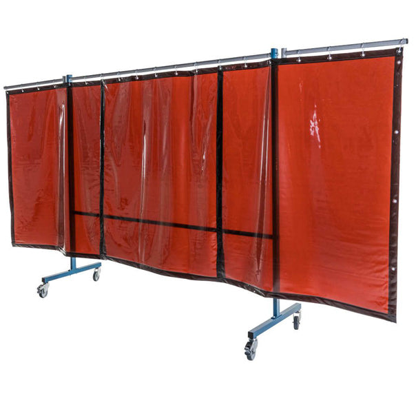Écran mobile d'atelier 3 volets avec 3 rideaux bronze suspendus - DIN EN ISO 25980 - Le kit - Le Comptoir du Soudeur