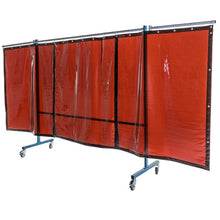 Écran mobile d'atelier 3 volets avec 3 rideaux bronze suspendus - DIN EN ISO 25980 - Le kit - Le Comptoir du Soudeur