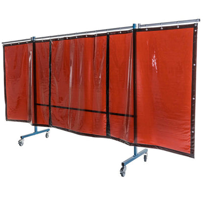Écran mobile d'atelier 3 volets avec 3 rideaux bronze suspendus - DIN EN ISO 25980 - Le kit - Le Comptoir du Soudeur