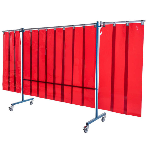 Écran mobile d'atelier 3 volets avec lanières orange suspendus - DIN EN ISO 25980 - Le kit - Le Comptoir du Soudeur
