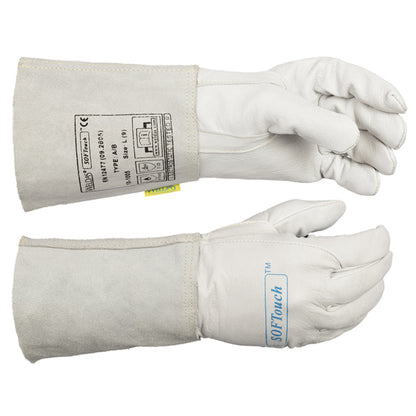 Gants de soudage TIG blancs en cuir de fleur bovine