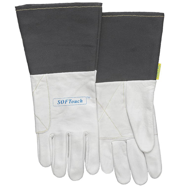 Gants de soudage TIG blancs et gris en peau de chèvre