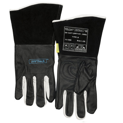 Gants de soudage TIG noirs en cuir de fleur de chèvres