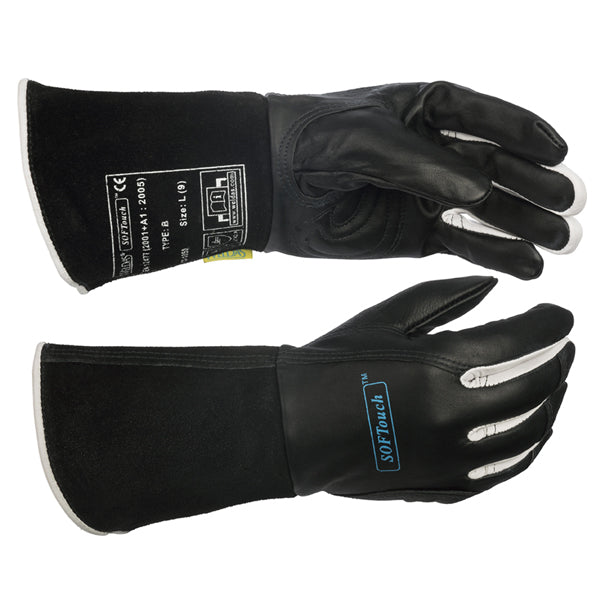 Gants de soudage TIG noirs en cuir de fleur de chèvres