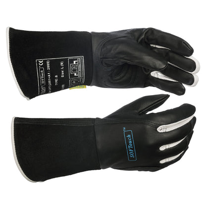 Gants de soudage TIG noirs en cuir de fleur de chèvres