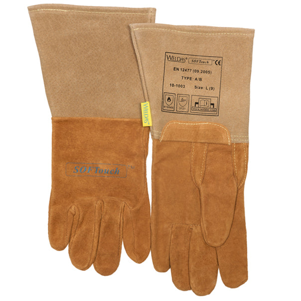 Gants de soudage TIG oranges en cuir de porc