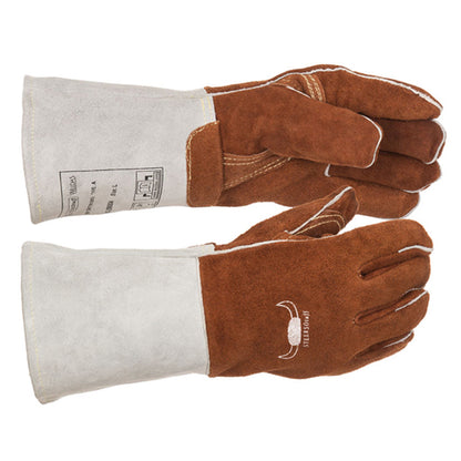 Gants de soudage bruns en cuir croûte bovin