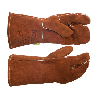 Gants de soudage bruns en cuir croûte de vachette