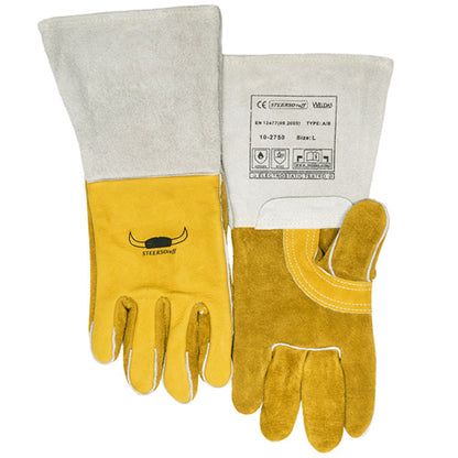 Gants de soudage jaunes en cuir croûte bovin