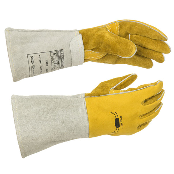 Gants de soudage jaunes en cuir croûte bovin