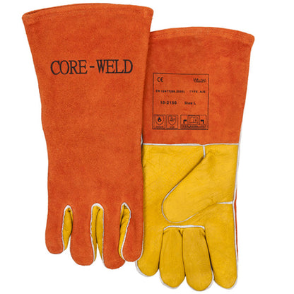Gants de soudage oranges et jaunes en cuir croûte bovin