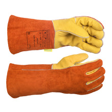 Gants de soudage oranges et jaunes en cuir croûte bovin