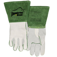 Gants de soudage verts et blancs en cuir croûte bovin