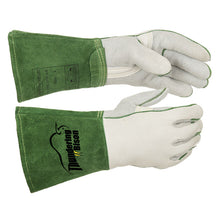 Gants de soudage verts et blancs en cuir croûte bovin