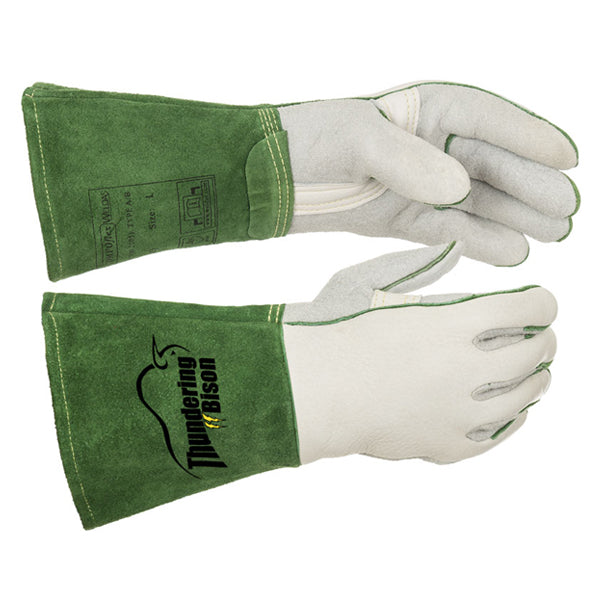 Gants de soudage verts et blancs en cuir croûte bovin