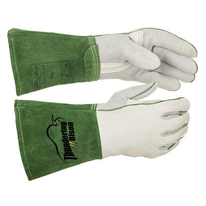 Gants de soudage verts et blancs en cuir croûte bovin