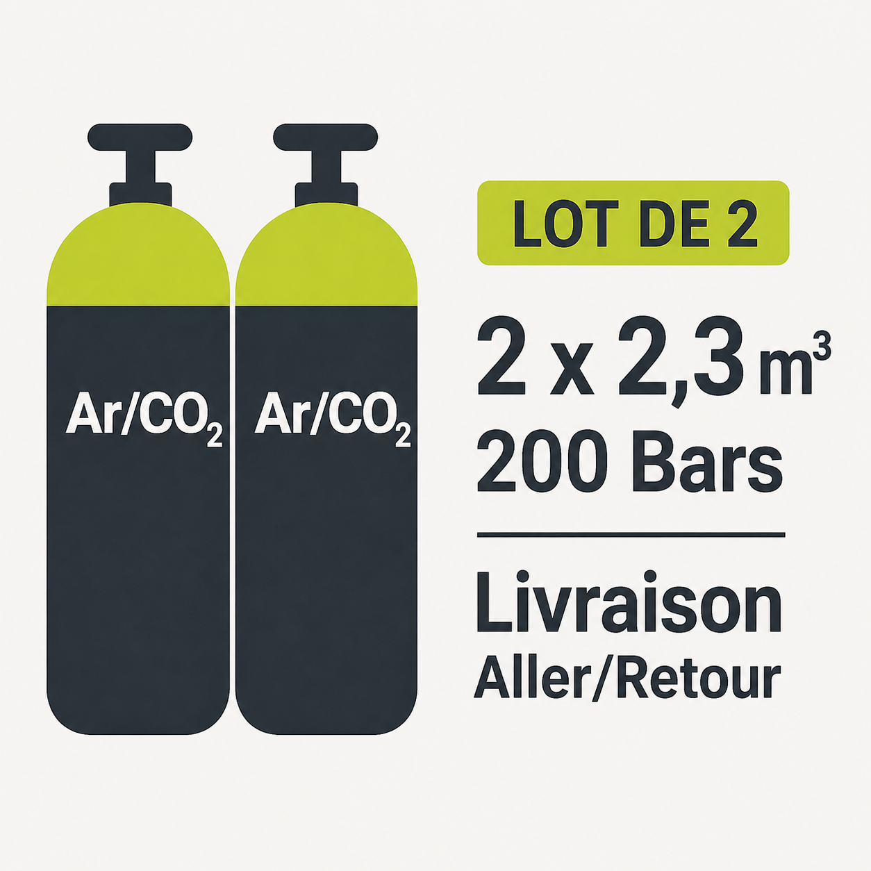 Lot de 2 Recharge bouteille Gaz de soudure Argon CO2 B10, 2.3 m³ - Transport A/R inclus