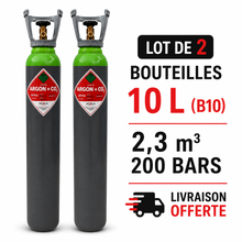Lot de 2 bouteilles d’Argon/CO2 15% - 10 L (200Bars), soit 4,6 m³ de gaz au total - Transport A/R Inclus