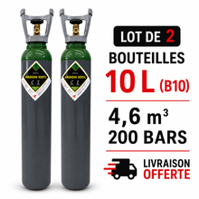 Lot de 2 bouteilles d’Argon pur 10 L (200Bars), soit 4,6 m³ de gaz au total - Transport A/R Inclus