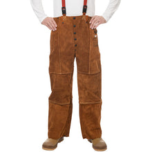 Pantalon de soudage brun en cuir croûte bovin
