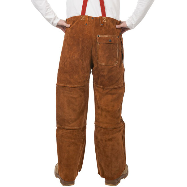 Pantalon de soudage brun en cuir croûte bovin