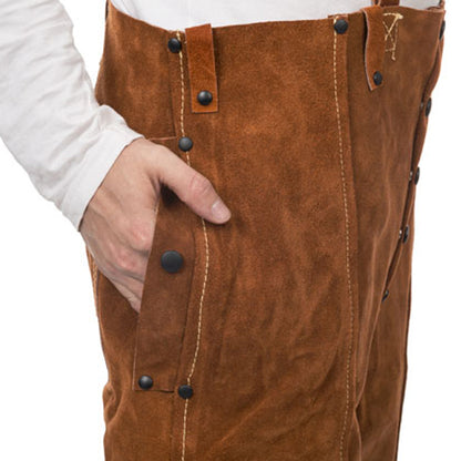 Pantalon de soudage brun en cuir croûte bovin