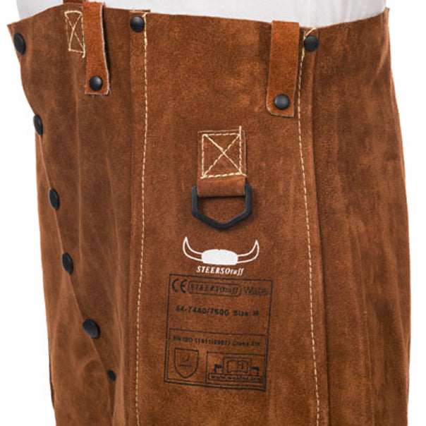 Pantalon de soudage brun en cuir croûte bovin