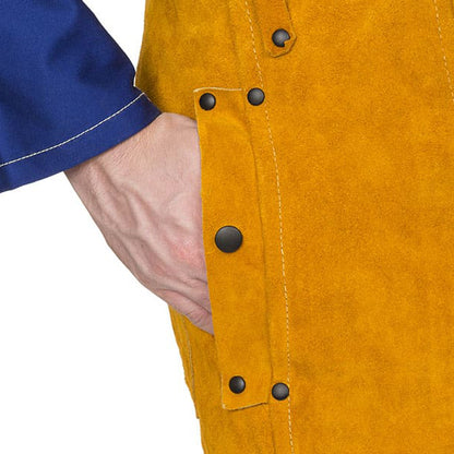 Pantalon de soudage jaune en cuir croûte bovin