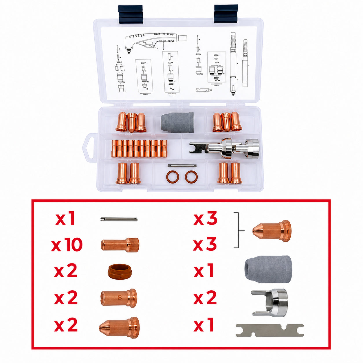 Pièces de rechange pour torche plasma PT100 Standard- Kit de 27 pièces