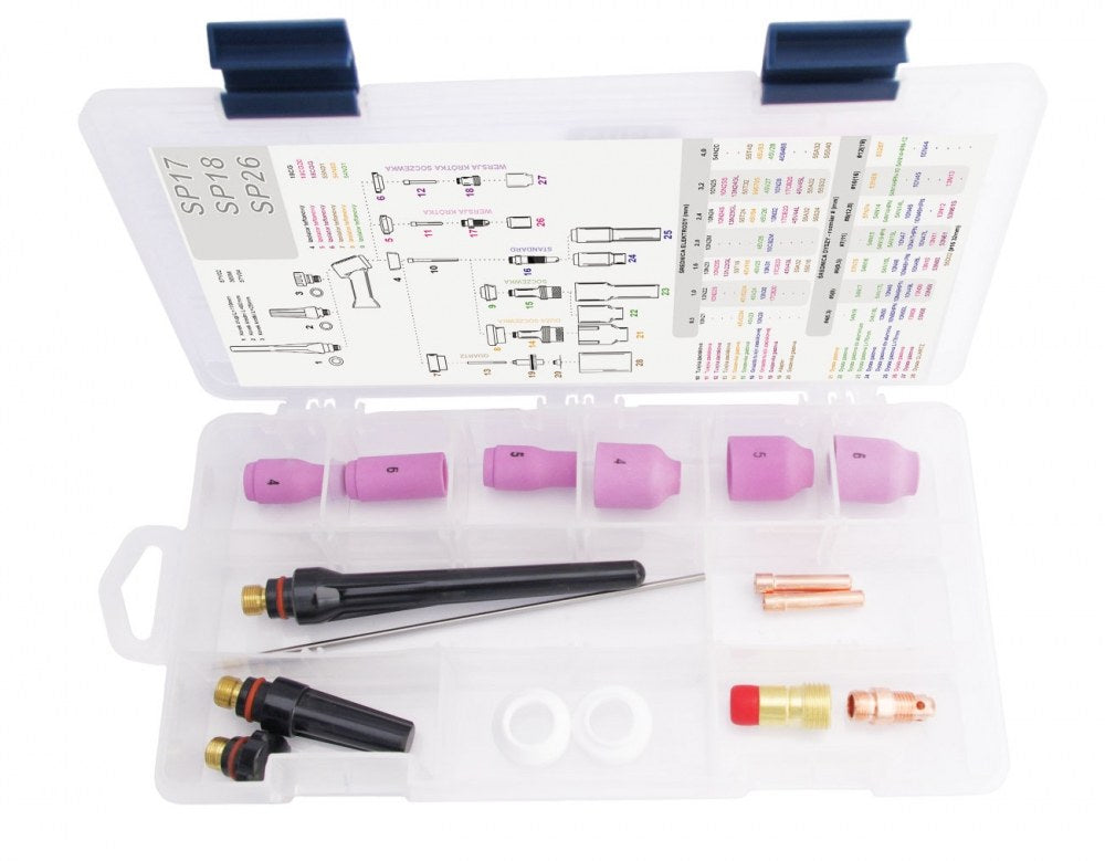 Pièces de rechange pour torche TIG SR-17/18/26 version courte - Kit de 16 pièces