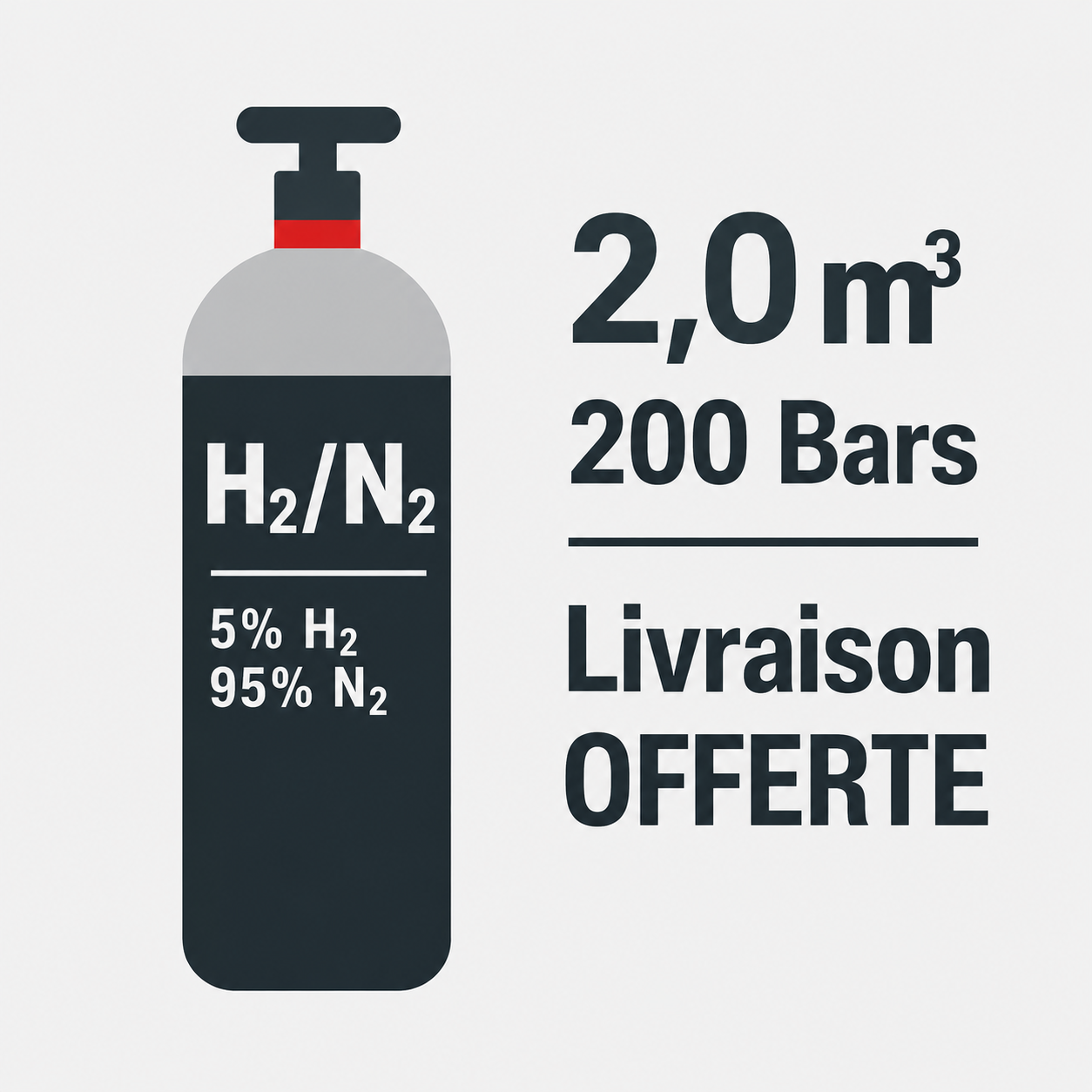 Recharge bouteille Gaz de soudure 5% Hydrogène 95% Azote  B10, 2.0 m³ - Transport A/R inclus