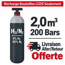 Recharger ma bouteille LCDS Gaz de soudure 5% Hydrogène 95% Azote  B10, 2.0 m³ - Transport A/R inclus