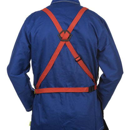 Tablier de soudage gris en coton ignifugé renforcé avec cuir noir