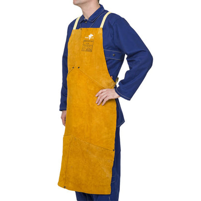 Tablier de soudage jaune en cuir croûte bovin