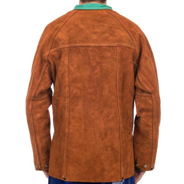 Veste de soudage brune en cuir croûte bovin